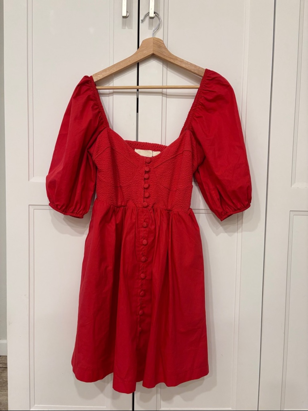 Anthropologie Puff Sleeve Button Front Mini Dress With Pockets - XS